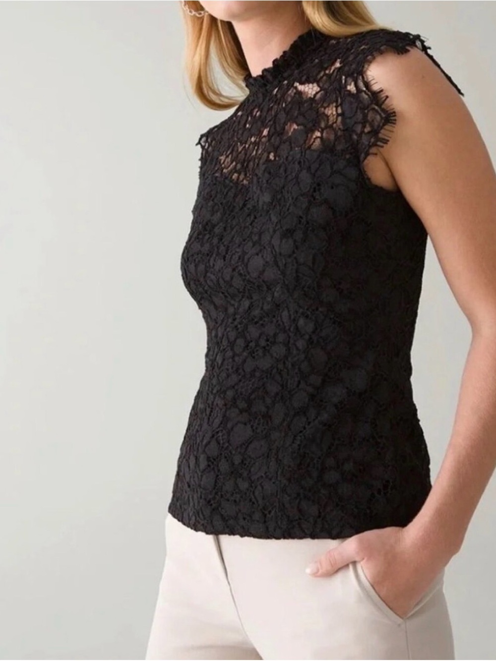White House Black Market Black Lace Mock-Neck Sleeveless Camisole